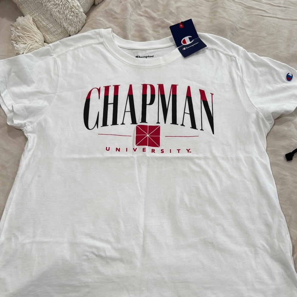Women Chapman university White and Red Short Sleeve Tee